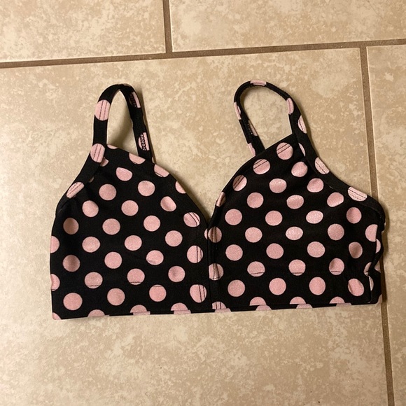 Pink polkadotted sports bra top, black and pink - Picture 1 of 3